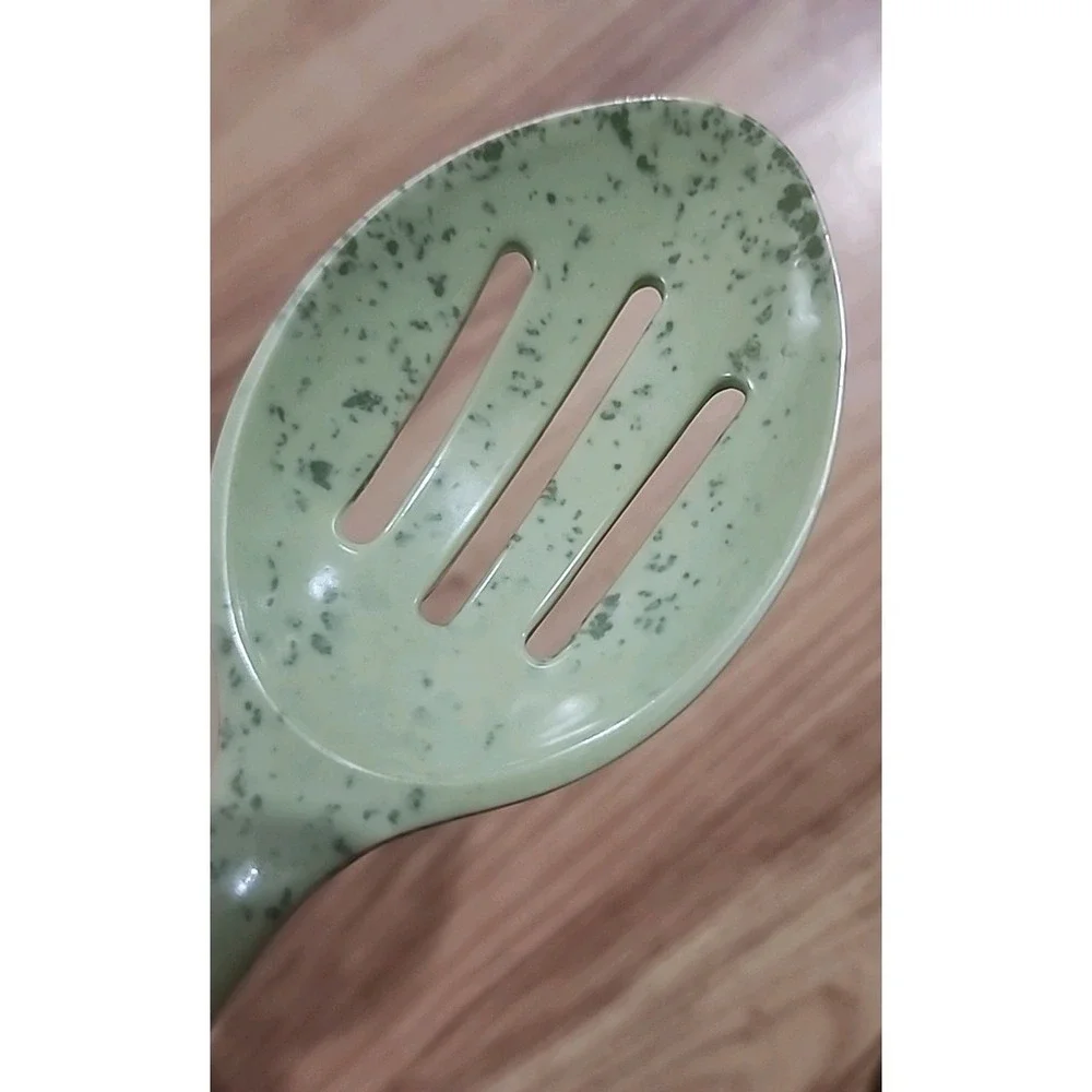 Paula Dean Melamine Slotted Spoon Serving Utensil Speckled Pear‎ EUC  12.5 In